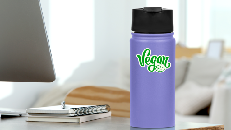 Vegan Leaf Sticker on a Water Bottle (New) example