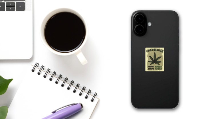 Vegetarian Marijuana Leaf Sticker on a Phone (New) example
