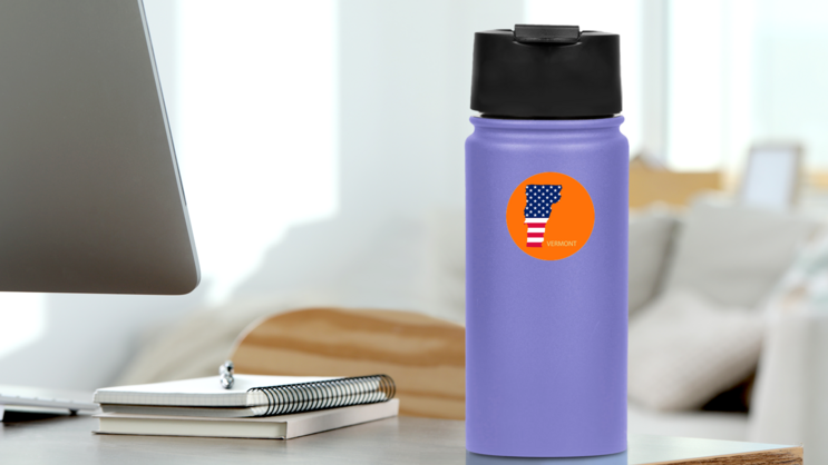 Vermont State Of America With Map On Orange Sticker on a Water Bottle (New) example