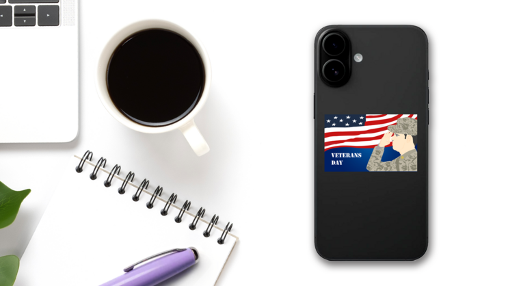 Veterans Day Rectangle Sticker on a Phone (New) example