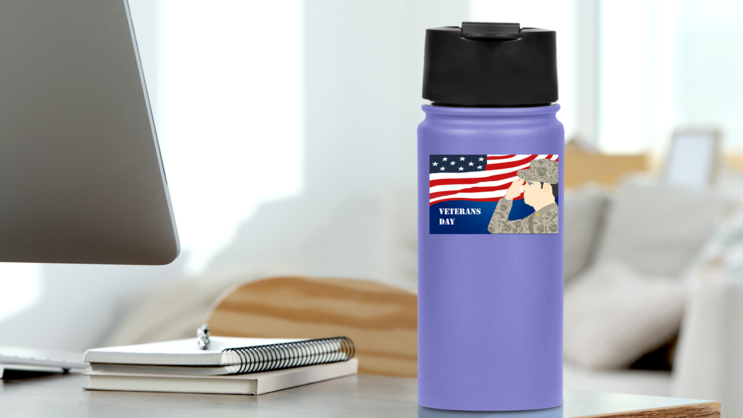 Veterans Day Rectangle Sticker on a Water Bottle (New) example