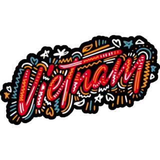 Vietnam Hand Drawn Lettering On Black Sticker