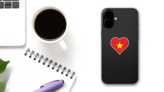 Vietnam Heart Flag Sticker on a Phone (New) example