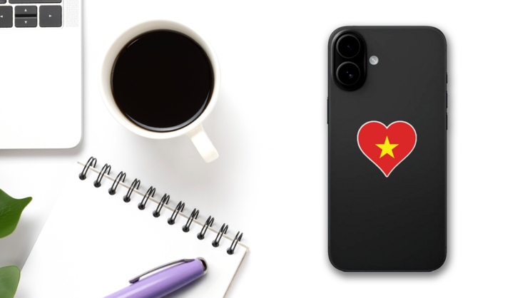 Vietnam Heart Flag Sticker on a Phone (New) example