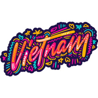 Vietnam Typography On Blue Sticker