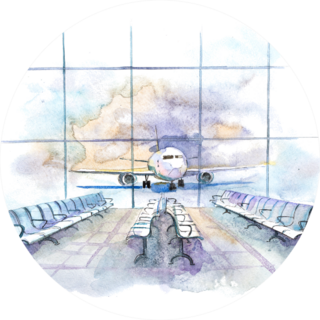 View From The Terminal To The Takeoff Field With Airplane Sticker