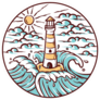 Views Of Lighthouse And Waves Circle Illustration Sticker