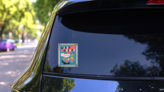 Vintage 1950s Mixed Drinks Our Specialty Sticker on a Rear Car Window (New) example