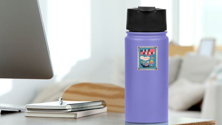 Vintage 1950s Mixed Drinks Our Specialty Sticker on a Water Bottle (New) example