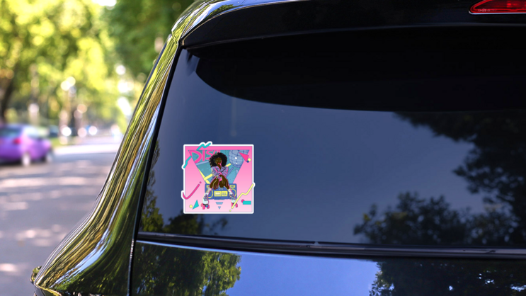 Vintage 70s Style Disco Roller Theme Sticker on a Rear Car Window (New) example