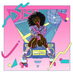 Vintage 70s Style Disco Roller Theme Sticker