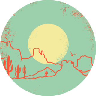 Vintage Arizona Desert With Yellow Sun And Cactuses Sticker
