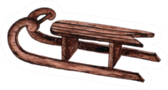 Vintage Brown Wooden Sled Illustration Sticker