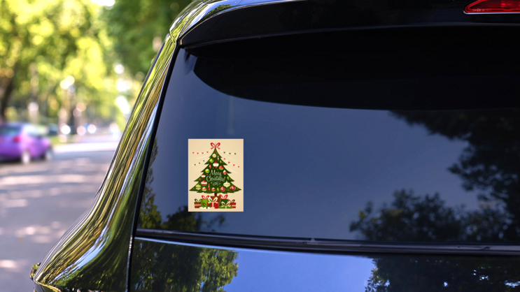 Vintage Christmas Tree With Gifts Sticker on a Rear Car Window (New) example