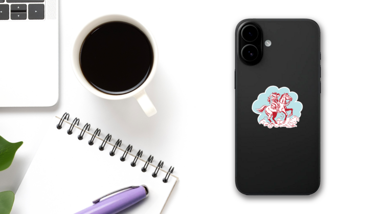 Vintage Cowgirl From The Wild West Sticker on a Phone (New) example