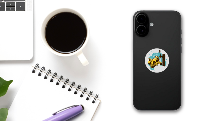 Vintage Draft Beer Tap Sticker on a Phone (New) example
