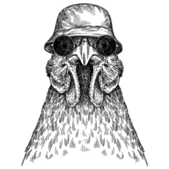 Vintage Engraving Rooster In Hat Sticker