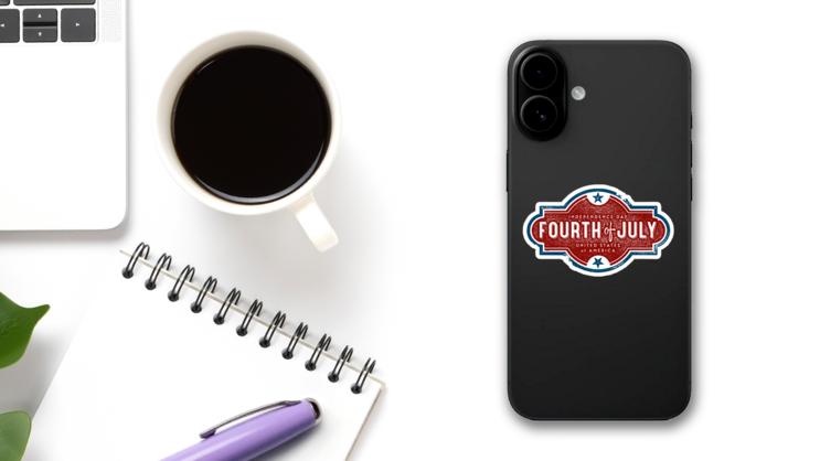 Vintage Fourth Of July Independence Day Sticker on a Phone (New) example