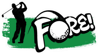 Vintage Golfer Swinging Fore! Sport Saying Sticker