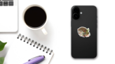 Vintage Hedgehog Sticker on a Phone (New) example