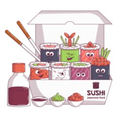 Vintage Japanese Food Characters Sushi Sticker