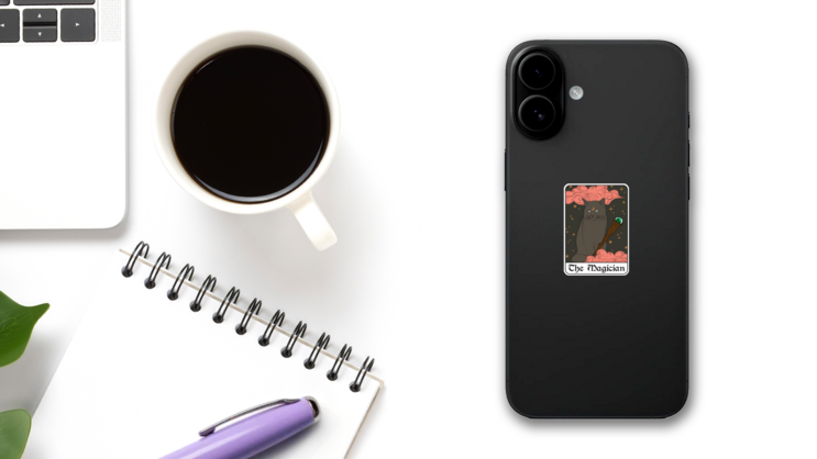 Vintage Mystic The Magician Tarot Card Sticker on a Phone (New) example
