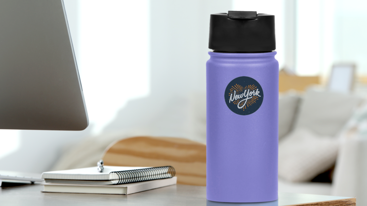 Vintage New York Calligraphic Sticker on a Water Bottle (New) example