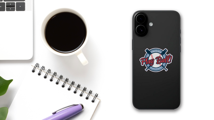 Vintage Play Baseball Sports Graphic on a Phone (New) example