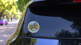 Vintage Round Label Virginia State Water Mill Sticker on a Rear Car Window (New) example