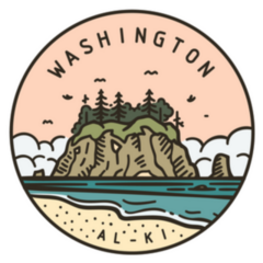 Vintage Round Label Washington Alki Beach Sticker