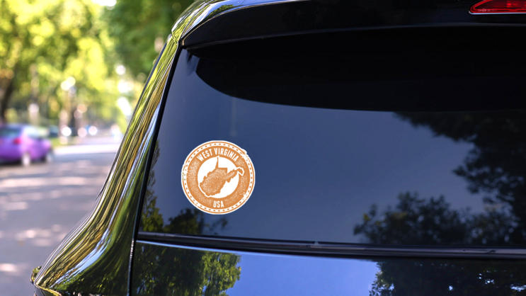 Vintage Stamp of West Virginia USA Sticker on a Rear Car Window (New) example