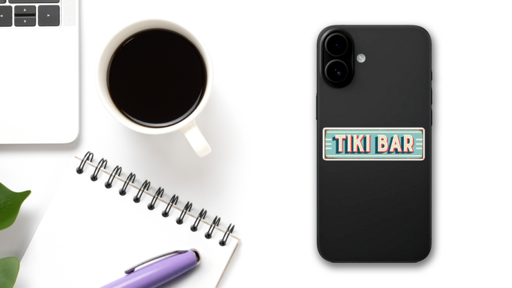 Vintage Style Sign Tiki Bar Sticker on a Phone (New) example