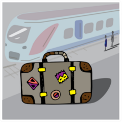 Vintage Suitcase On Background Of Person Train Station Sticker