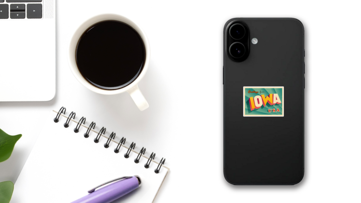 Vintage Touristic Greeting Card of Iowa Sticker on a Phone (New) example