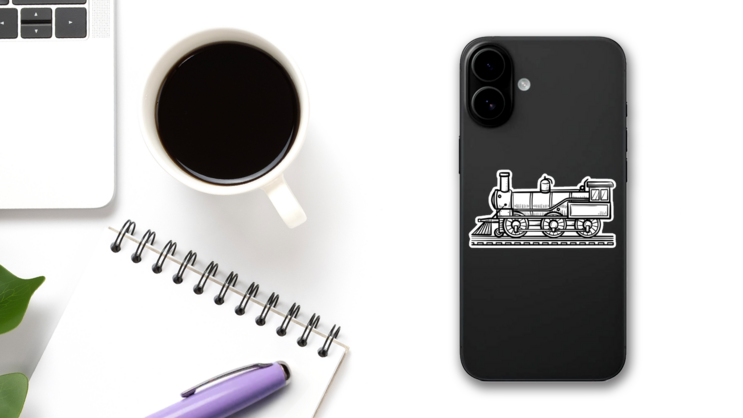 Vintage Train Hand Drawn Outline Doodle Sticker on a Phone (New) example