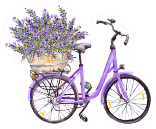 Violet Bicycle With Lavender Flowers Bouquet Sticker