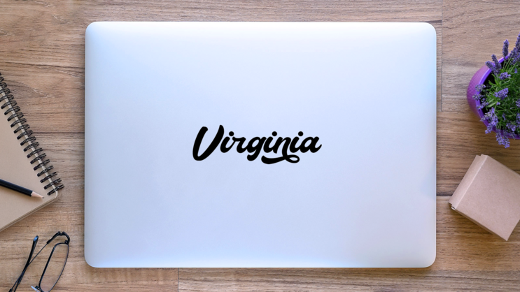 Virginia Calligraphy Text Sticker on a Laptop (New) example