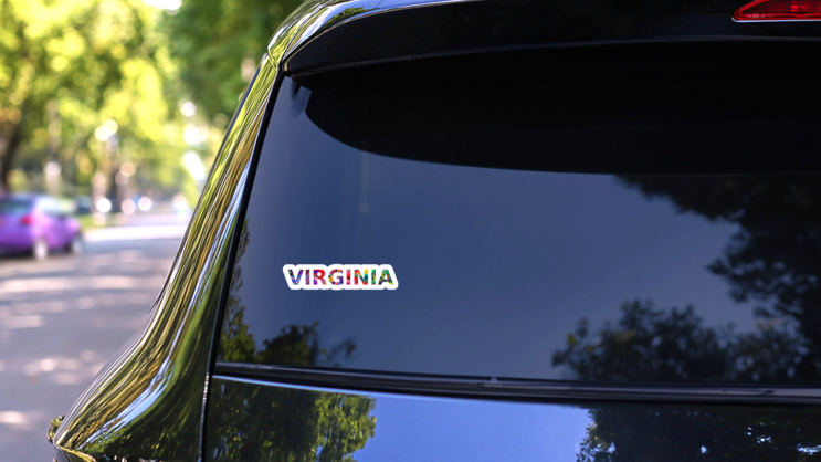Virginia Colorful Typography Text Banner Sticker on a Rear Car Window (New) example