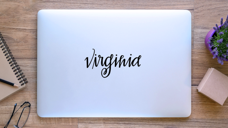 Virginia Script Sticker on a Laptop (New) example