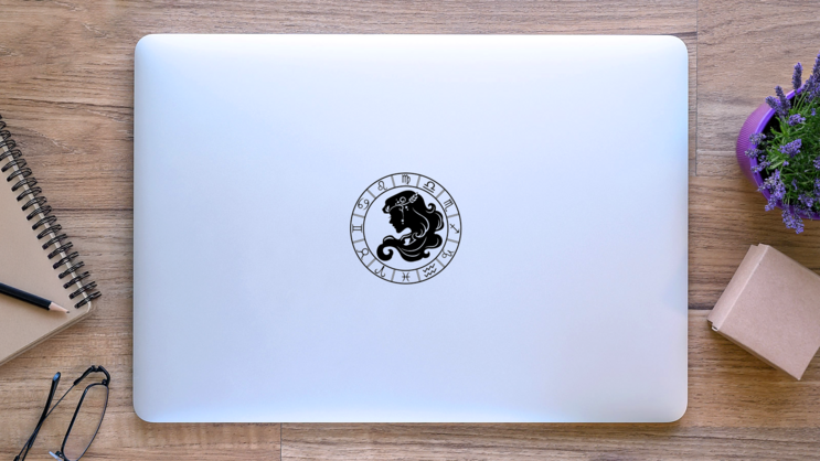 Virgo And The 12 Zodiac Signs Sticker on a Laptop (New) example