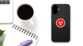 Virus Hazard Symbol In Red Sticker on a Phone (New) example