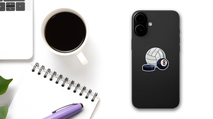 Volleyball Hockey Puck And Billiards Ball Sticker on a Phone (New) example
