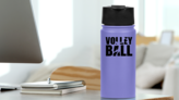 Volleyball Text With Player Sticker on a Water Bottle (New) example