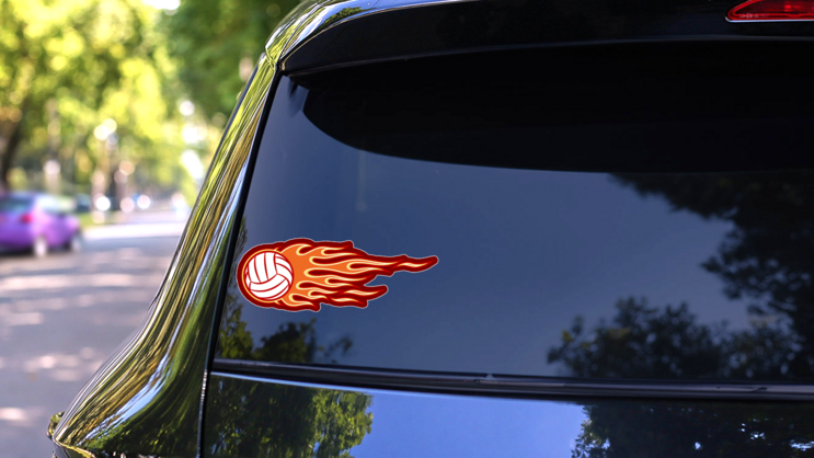 Volleyball With Orange and Yellow Hotrod Flames Sticker on a Rear Car Window (New) example
