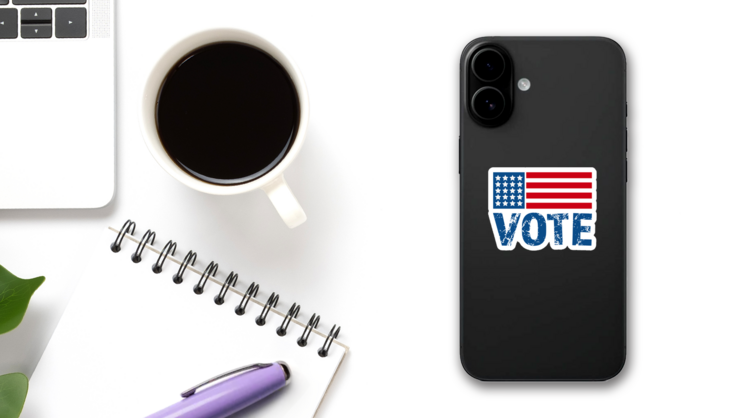 Vote 2020 On American Flag Sticker on a Phone (New) example