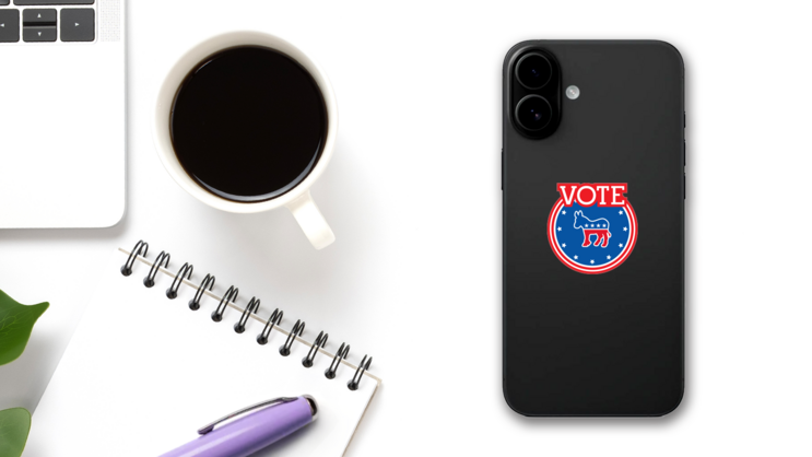 Vote Democrat With Donkey Circle Stickers on a Phone (New) example