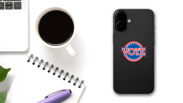 Vote Flag Die Cut Stickers on a Phone (New) example