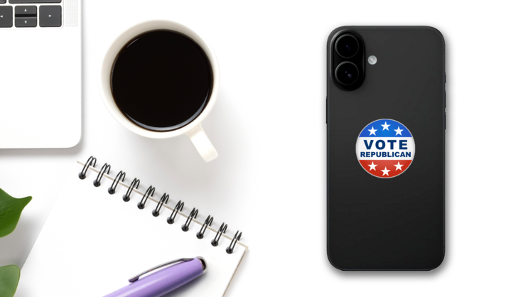 Vote Republican Button Sticker on a Phone (New) example