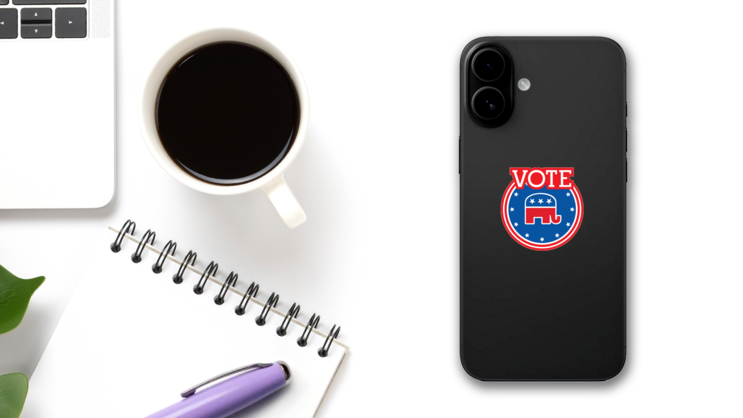 Vote Republican With Elephant Circle Stickers on a Phone (New) example