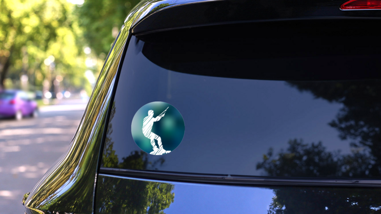 Wakeboard Illustration With Man Blur Background Sticker on a Rear Car Window (New) example